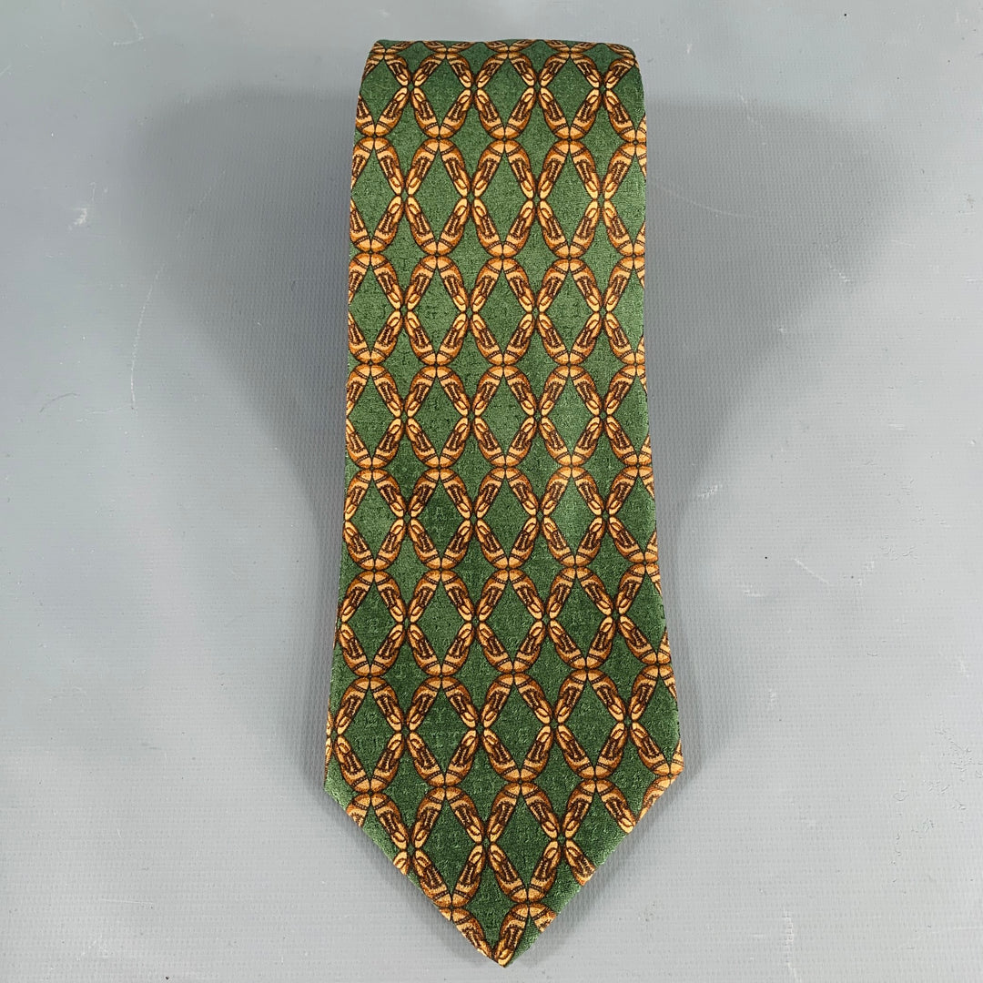 BALLY Green Beige Abstract Silk Jacquard Tie