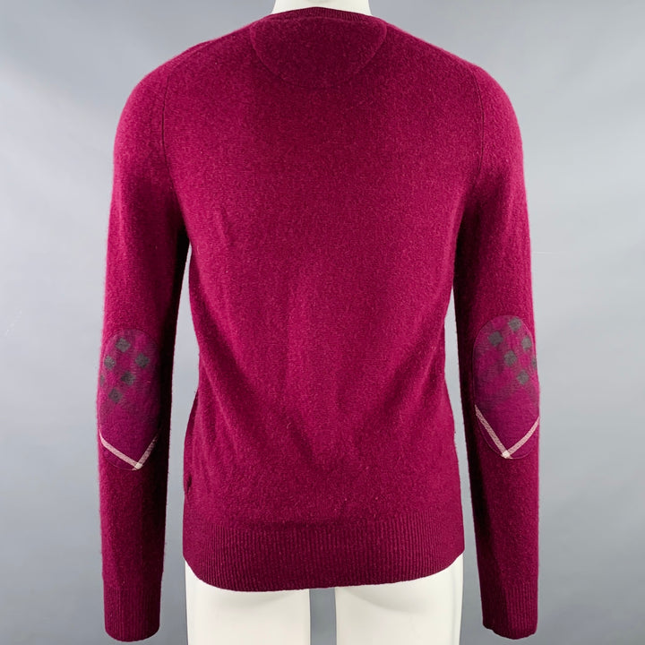 BURBERRY BRIT Size S Red Raspberry Cashmere Elbow Patches Crew Neck Sweater