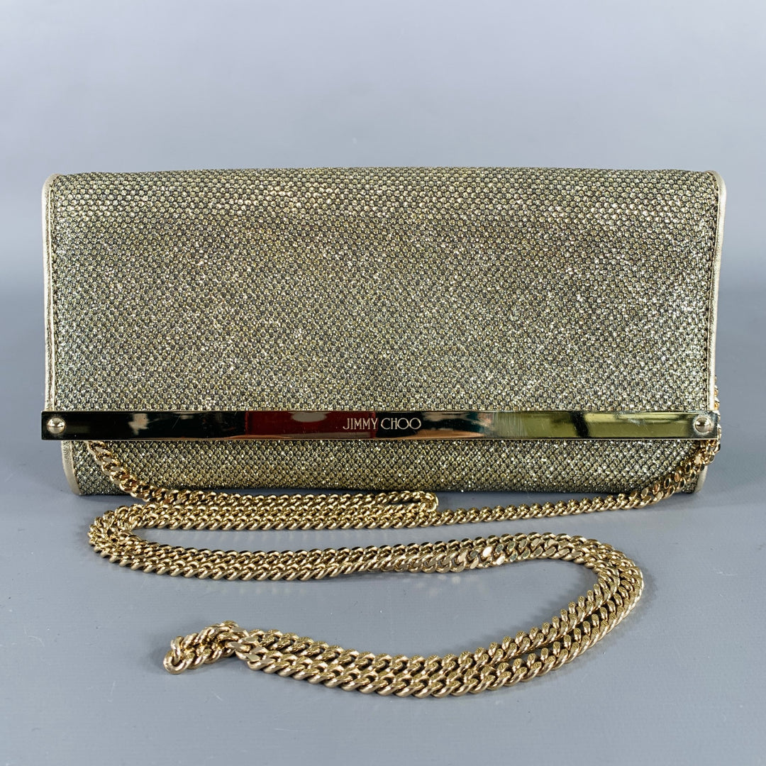 JIMMY CHOO Gold Shimmer Leather Metal Evening Handbag