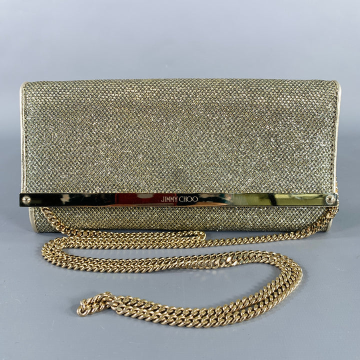 JIMMY CHOO Gold Shimmer Leather Metal Evening Handbag