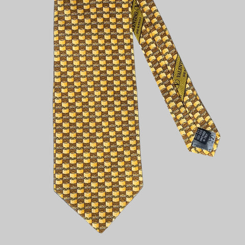 VALENTINO Yellow Brown Abstract Silk Tie