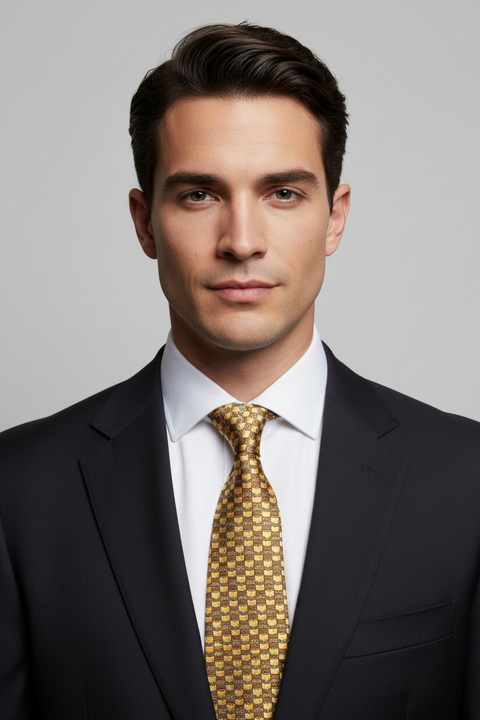 VALENTINO Yellow Brown Abstract Silk Tie