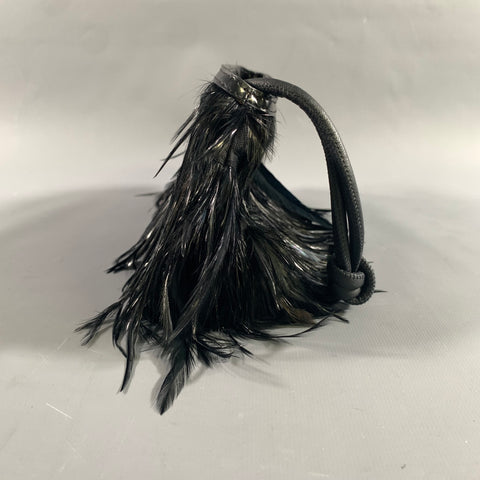 DRIES VAN NOTEN Black Feather Clutch Handbag