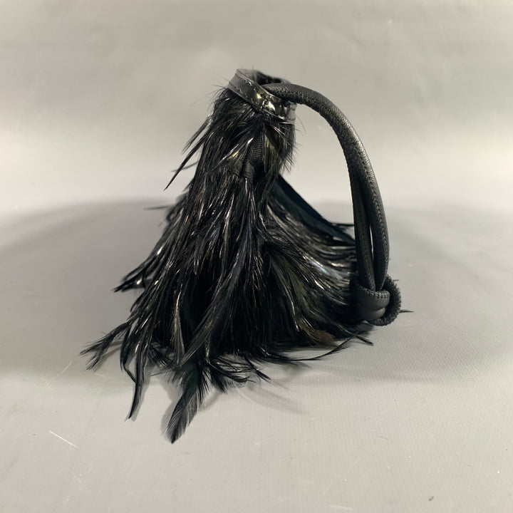 DRIES VAN NOTEN Black Feather Clutch Handbag