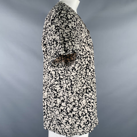 CHRISTOPHER KANE Size XXL Black White Splattered Cotton Short Sleeve Shirt