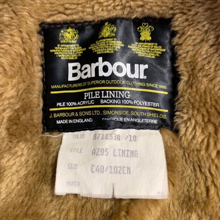 BARBOUR Size L Brown Olive Waxed Canvas Corduroy Collar Zip Snaps Jacket