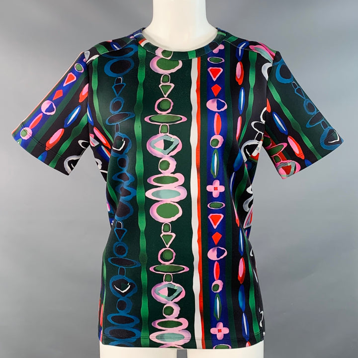 CYNTHIA ROWLEY Size M Black Multi Color Polyester Blend Abstract Casual Top