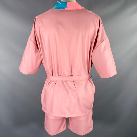 YUSUF KAYI Size L Rose Pink Belted Kimono Shorts Suit