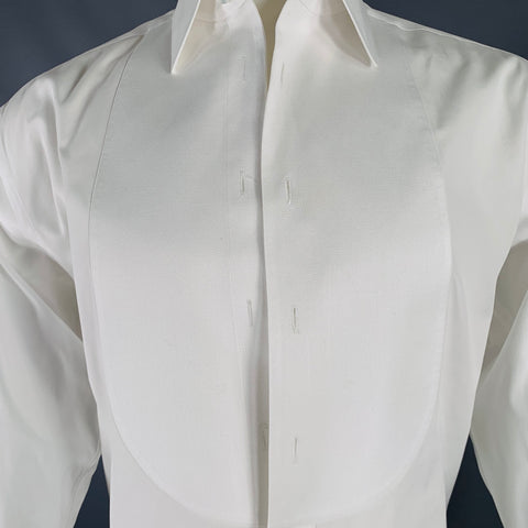 LORENZINI Size S White Cotton Tuxedo Long Sleeve Shirt