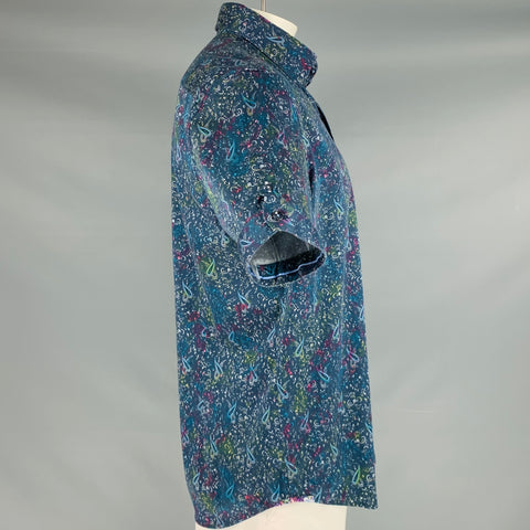 ROBERT GRAHAM Size XXL Navy Multi-Color Paisley Cotton Blend Short Sleeve Shirt