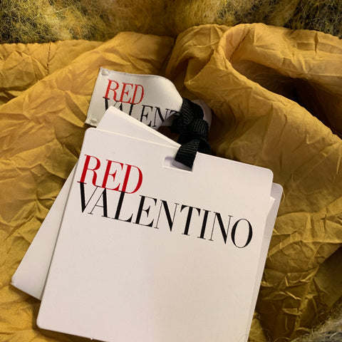 RED VALENTINO Size M Yellow Black Wool Blend Plaid 3/4 Sleeves Coat
