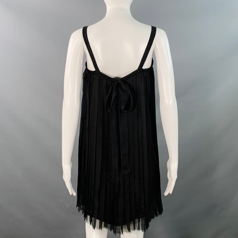 CHANEL Vintage 2008 Cruise Size S Black Silk Pleated Sleeveless Knee Length Cocktail Dress