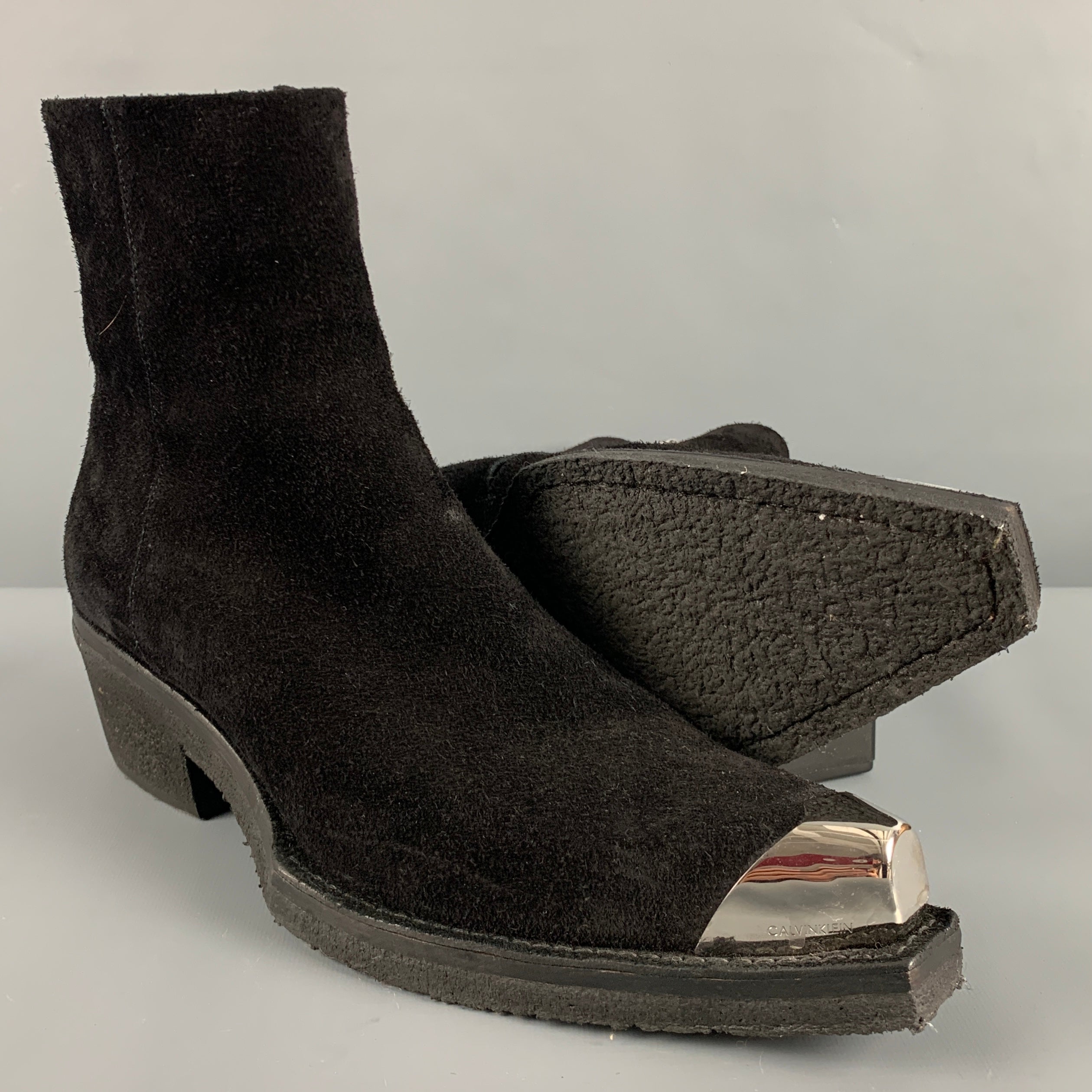 CALVIN KLEIN 205W39NYC Size 12 Black Leather Side Zipper Boots Sui Generis Designer Consignment