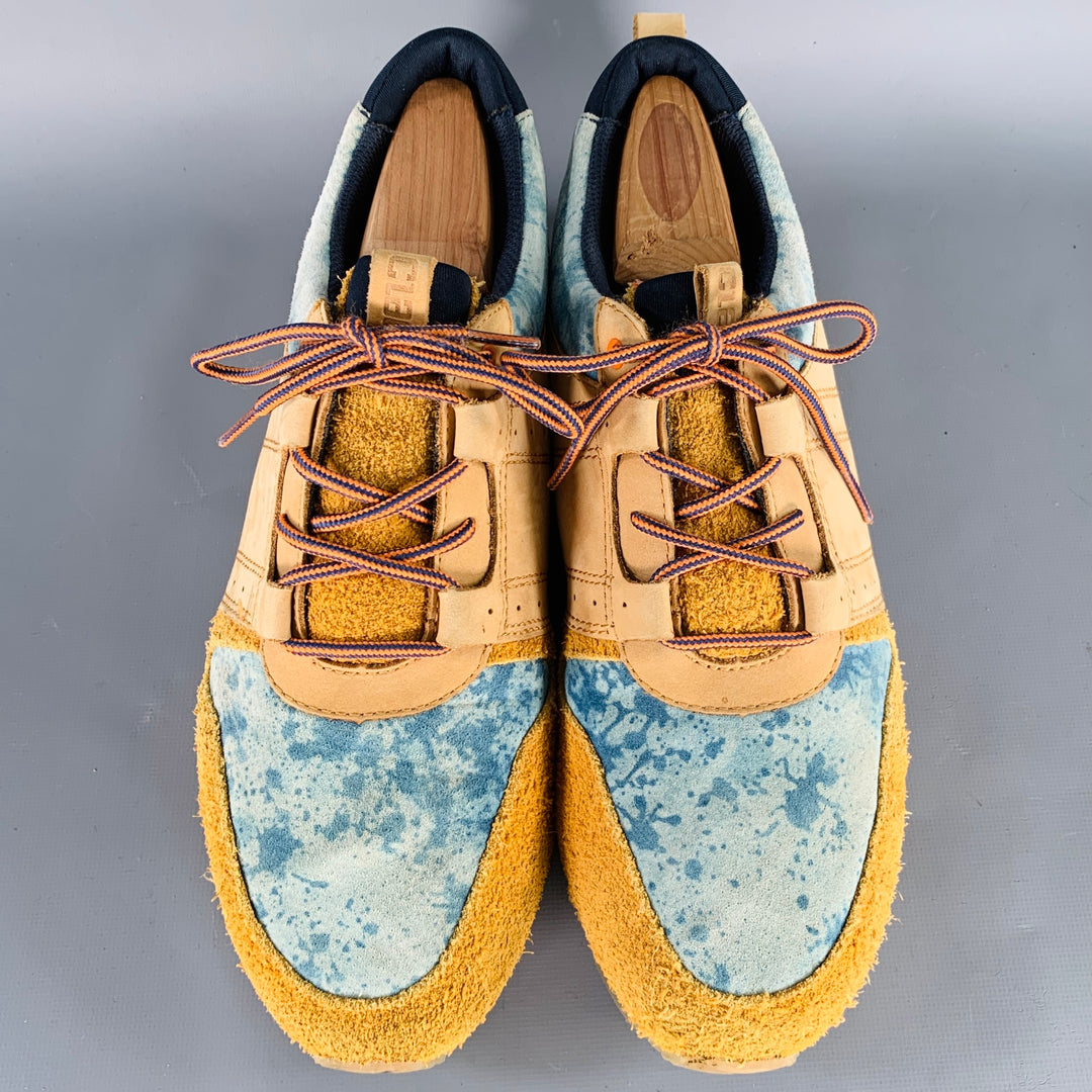 CLAE Size 9.5 Tan Blue Two Toned Leather Lace-Up Sneakers