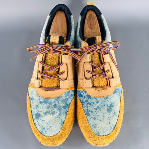CLAE Size 9.5 Tan Blue Two Toned Leather Lace-Up Sneakers