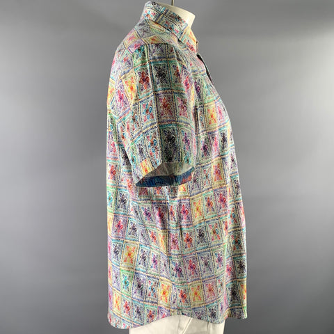 ROBERT GRAHAM Size XL White Scribble Tile Short Sleeve Shirt
