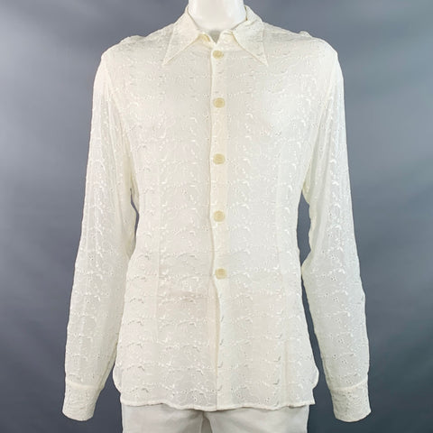 D&G by DOLCE & GABBANA Size L Cream Lace Eyelet Viscose Button Up Long Sleeve Shirt