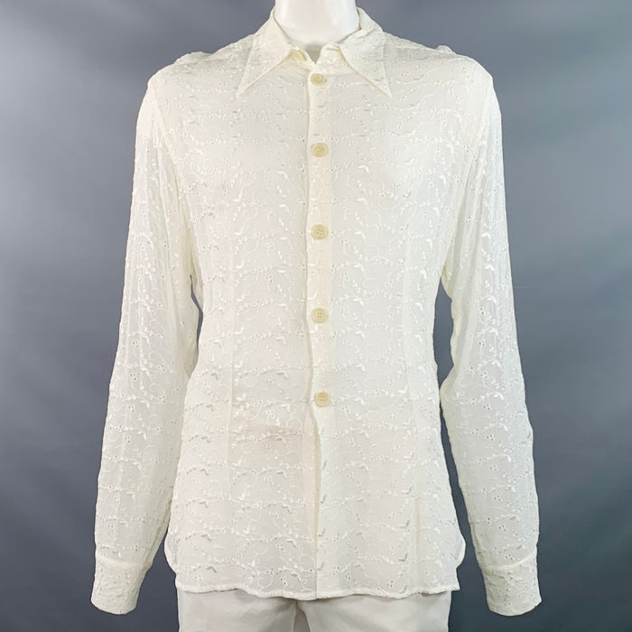 D&G by DOLCE & GABBANA Size L Cream Lace Eyelet Viscose Button Up Long Sleeve Shirt