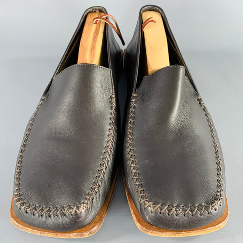 LOUIS VUITTON Size 9.5 Black Leather Slip On Loafers