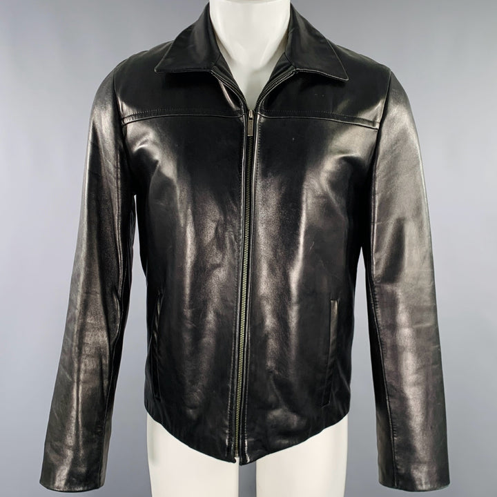 COLE HAAN Size S Black Lambskin Leather Zip Up Coat