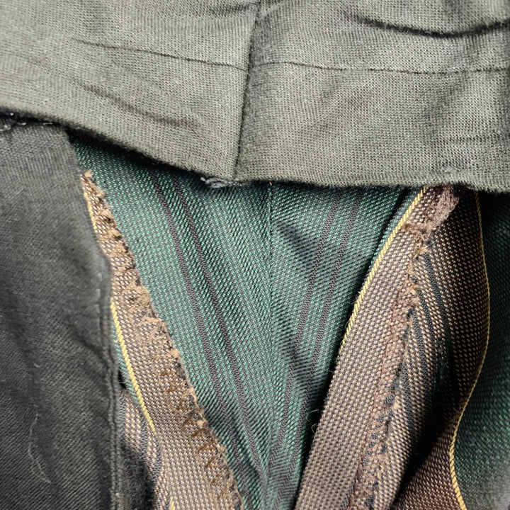 JEAN PAUL GAULTIER Size L Green Brown Stripe Sleeveless One Pocket Tie Suit