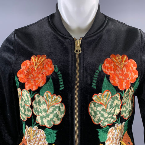SCOTCH AND SODA Chest Size S Black Embroidery Polyester Bomber Jacket