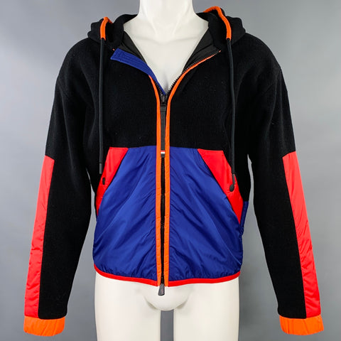 MONCLER GRENOBLE Size M Black Red Blue Color Block Hoodie Jacket