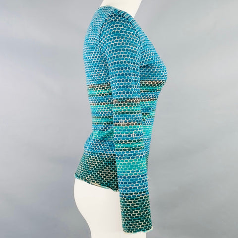 M MISSONI Size 4 Blue Green Merino Wool Blend V-Neck Pullover
