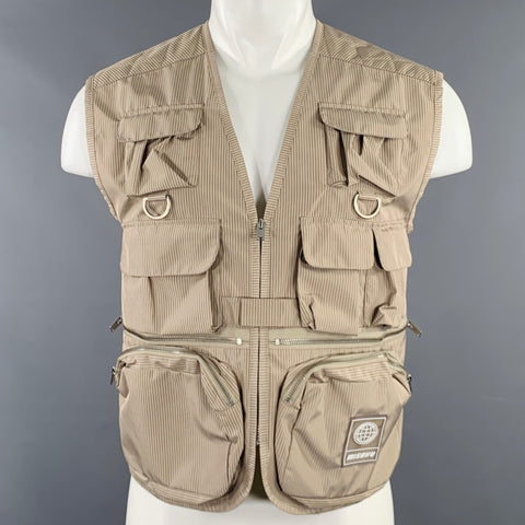 MISBHV Size S -Fisherman- Beige Brown Checkered Polyester Cargo Vest