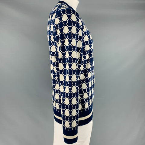 MONCLER Size XL Navy White Logo Cotton Crew Neck Pullover