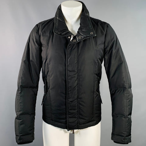 FENDI Size M Black Nylon Padded Hidden Hood Zip Snaps Jacket