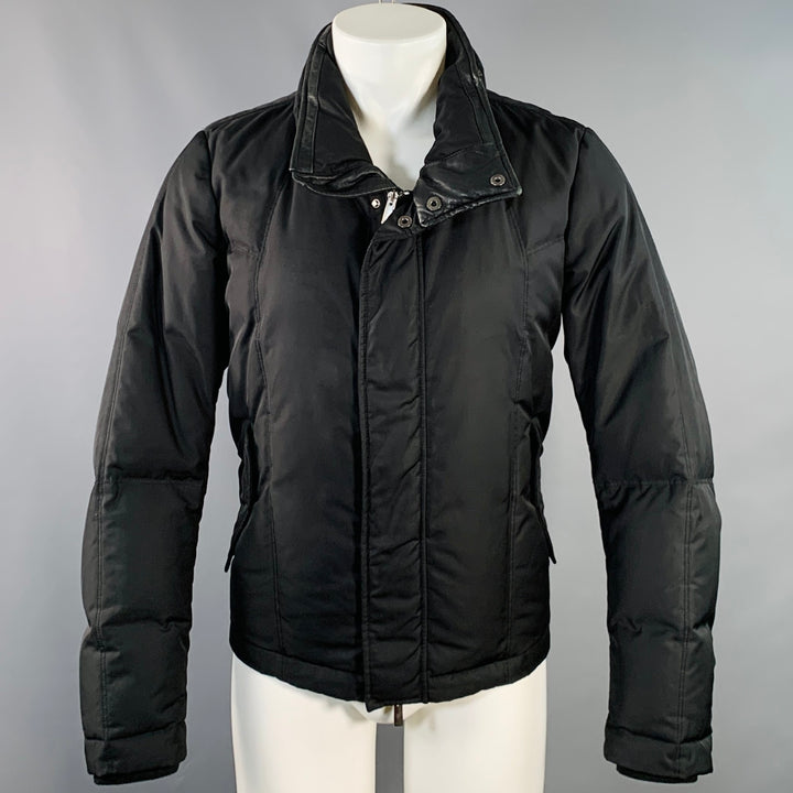 FENDI Size M Black Nylon Padded Hidden Hood Zip Snaps Jacket