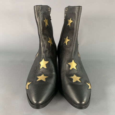 MODERN VICE Size 10.5 Black Gold Leather Stars Side Zipper Boots