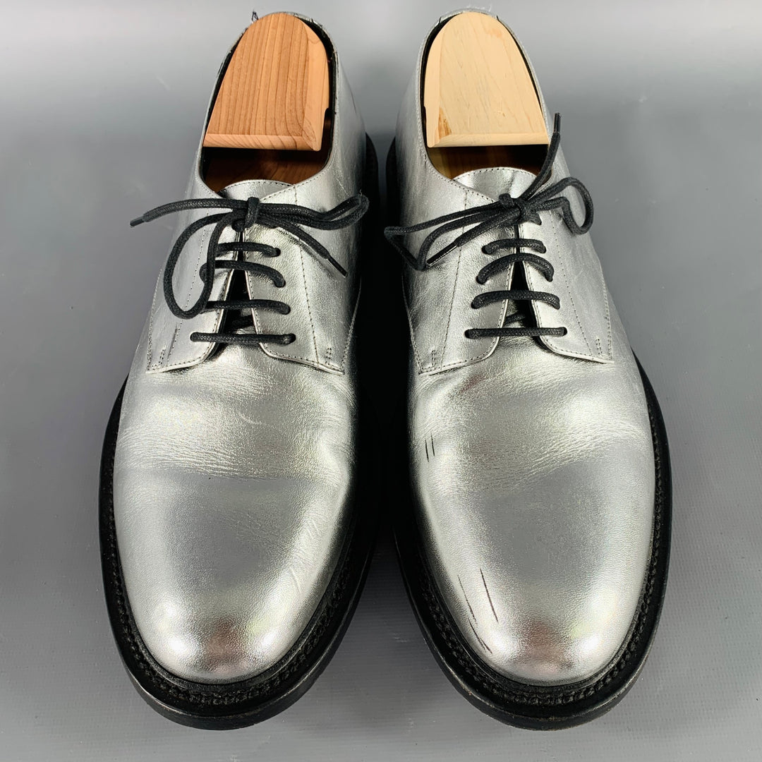 Saint Laurent Metallic Silver Oxfords SAINT LAURENT Size 10 Silver Metallic Leather Derby Lace-Up  main image 3