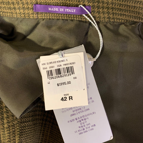 RALPH LAUREN Size 42 Green Olive Glen Check Linen Notch Lapel Sport Coat