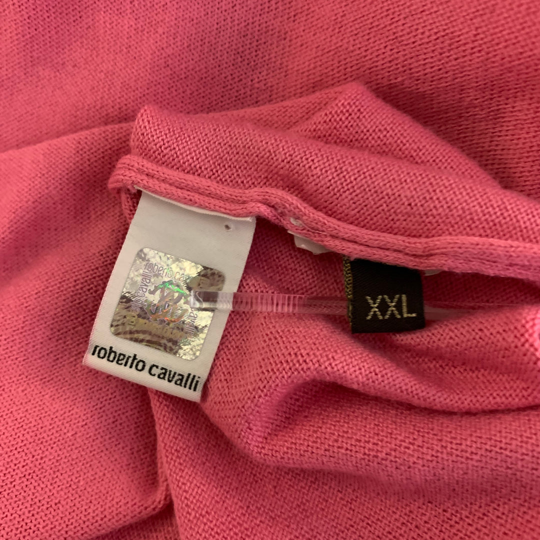 ROBERTO CAVALLI Size XXL Pink Knitted Cotton Buttoned Polo