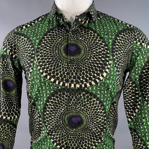 BURBERRY PRORSUM Size S Green Black Geometric Graphic Cotton Long Sleeve Shirt