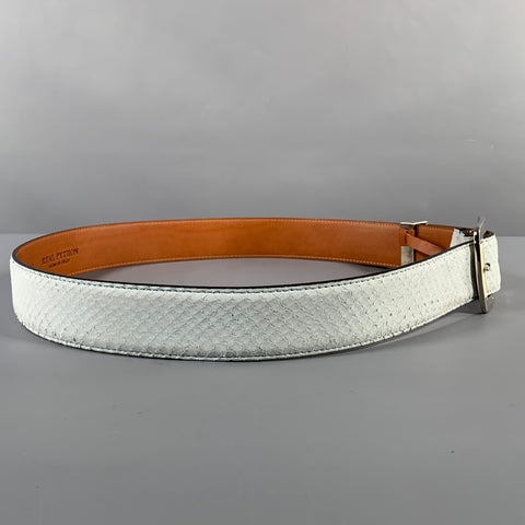 BILLIONAIRE COUTURE Size 40 Off White Textured Phython Skin Leather Belt