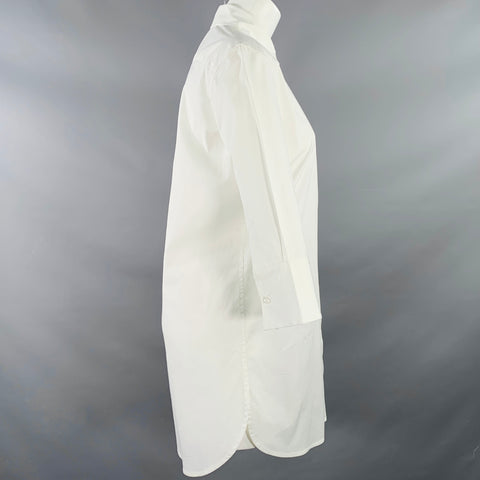 JARBO Size S White Cotton Blend Hidden Buttons 3/4 Sleeves Shirt Dress