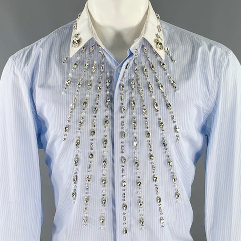 BURBERRY Size M Blue White Pinstripe Cotton Button Up Long Sleeve Shirt