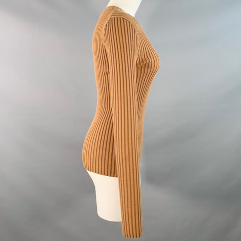 ANINE BING Size S Brown Tobacco Cotton Blend Rib Knit Pullover