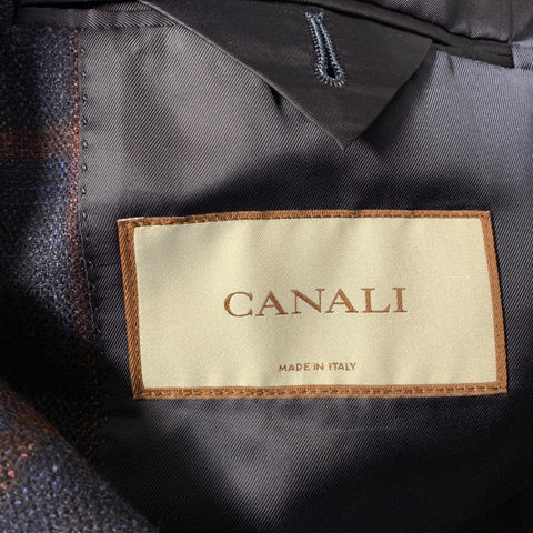 CANALI Chest Size 40 Navy Burgundy Window Pane Wool & Cashmere Sport Coat
