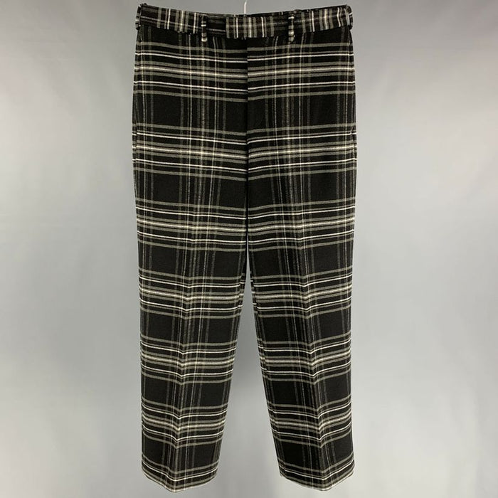 PS by PAUL SMITH Talla 32 Pantalones de vestir con bragueta y cremallera en mezcla de poliéster a cuadros negros y grises