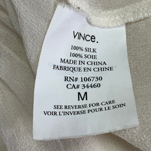 VINCE Size M Cream Silk Chiffon Ruffled Elastic Waistband Casual Top