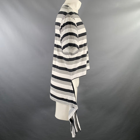 BALENCIAGA Size S White Black Stripe Cotton Cape T-shirt