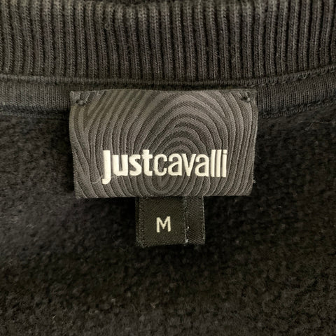 JUST CAVALLI Size M Black Embroidery Cotton Crew-Neck Sweatshirt