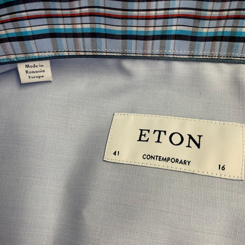 ETON Size M Blue Cotton Curved Cutaway Long Sleeve Shirt