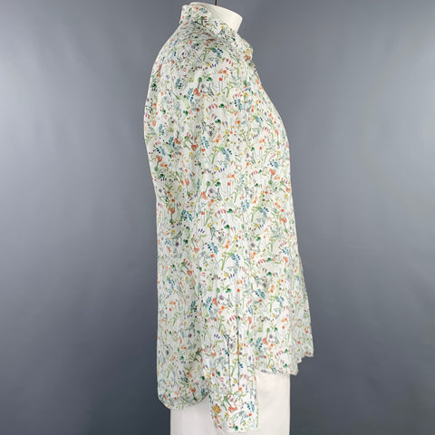 PAUL SMITH Size XL White Multi Color Floral Cotton Long Sleeve Shirt