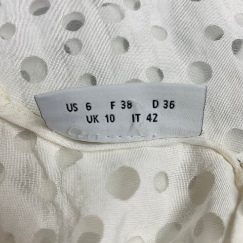 AKRIS Size 6 White Viscose Blend Dots Short Sleeve Crew Neck Casual Top