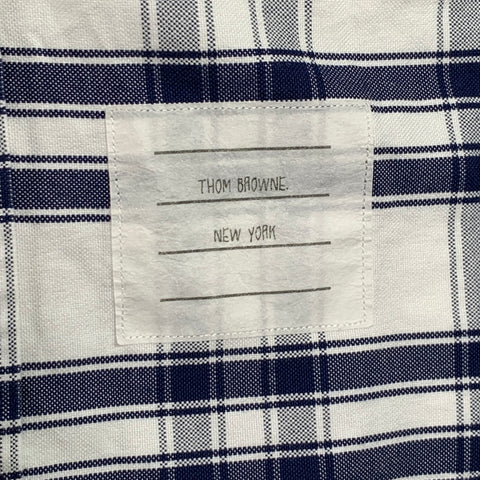 THOM BROWNE Size S White Navy Plaid Cotton One Pocket Long Sleeve Shirt